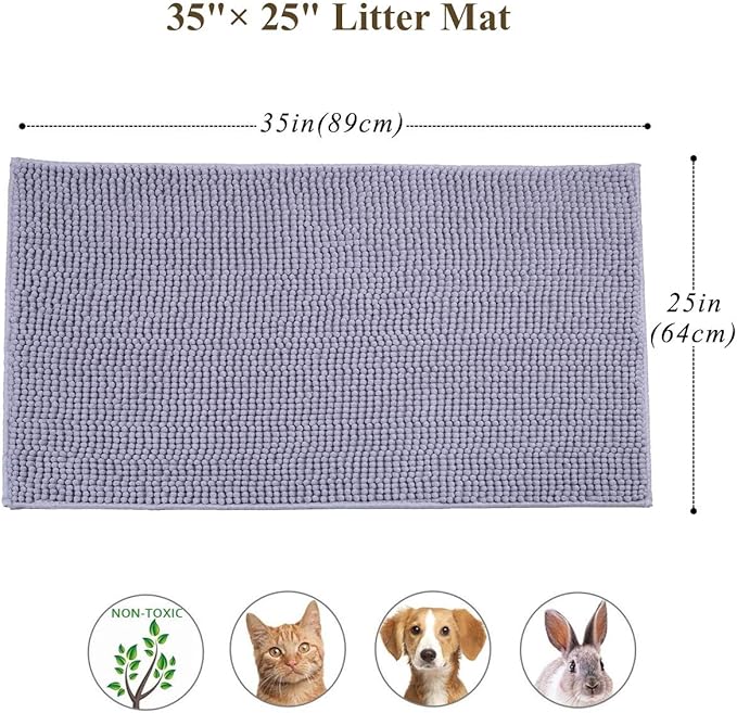 VIVAGLORY Cat Litter Mat Softgrip Litter Trapping Mat, Muddy Litterbox Rug for Indoor & Floor, Machine Washable Easy Clean Soft Microfiber for Cat, 35"× 25", Grey