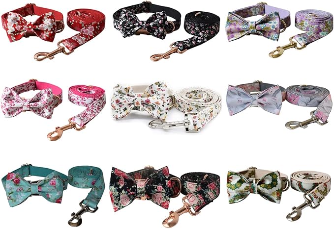Custom Dog Collar with Metal Buckle - Pet Collars Personalized with Name and Phone Number (Floral)