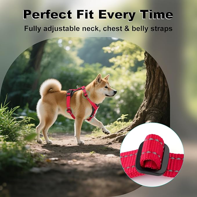 Plutus Pet Adjustable No Pull Dog Harness with Leather Accents, Heavy Duty Reflective Nylon Vest for Training, Hiking, Easy Walk Harness for Small, Medium, Large Dogs (Red, XL)