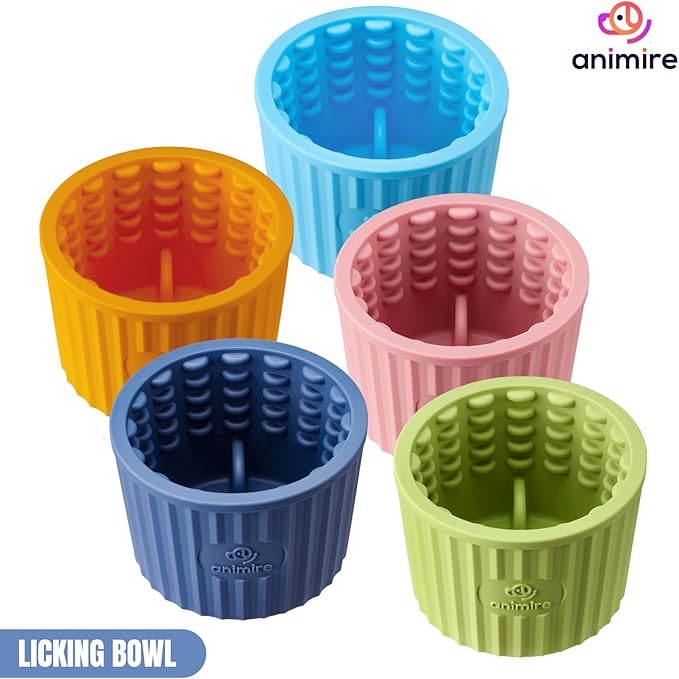 Dog Lick Bowl, Anxiety Relief Dog Licking Mat Freezer Treat Dispenser, Non-Slip Anti-Choking Silicone Slow Feeder Lick Bowl for Small Medium & Large Breed Dogs, BPA Free(Deep Blue,M-L)