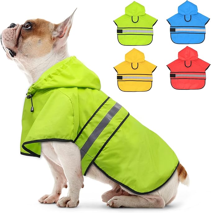 Candofly Dog Raincoat, Waterproof Dog Rain Jacket Lightweight Reflective Pet Poncho Slicker with Leash Hole (Medium, Green)