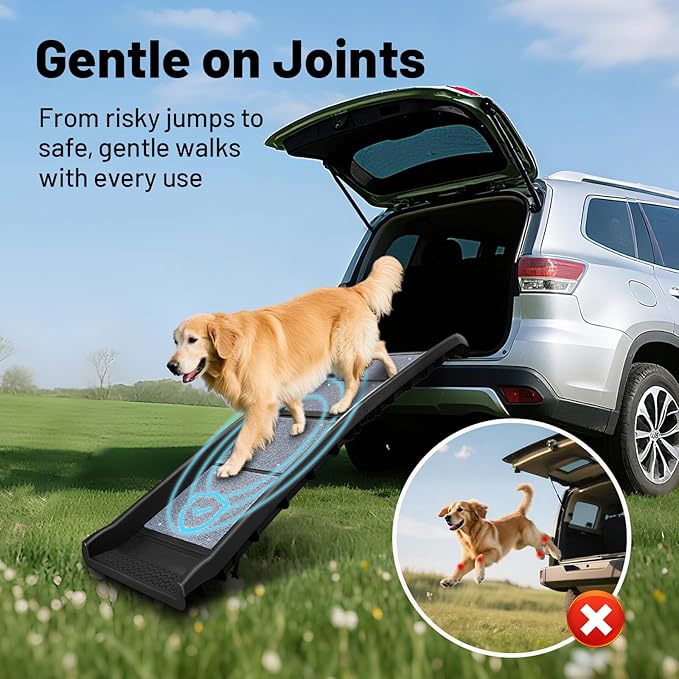 ROBLOCK Folding Dog Ramp for Car, Truck, SUV, Outdoor 61" L Anti-Slip Pet Ramp for Large Dogs, High Bed, Stairs, Couch, with Rug Surface, Raised Siderails, Easy Storage, Supports Up to 150 LBS
