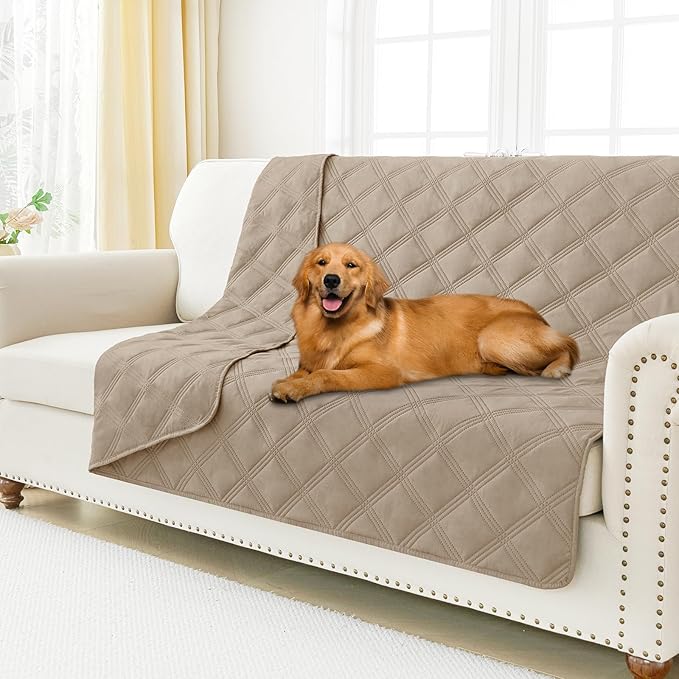 Smiry Waterproof Dog Bed Cover Blanket 68x82, Soft Reversible Pet Blanket, Washable Leakproof Cats Dogs Couch Cover for Sofa, Couch, Furniture, Lattice, Taupe/Taupe