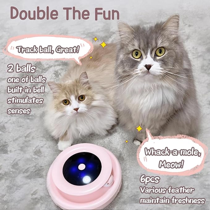 ORSDA Cat Toys 2-in-1 Interactive Cat Toys for Indoor Cats, Automatic Cat Toy Balls, Ambush Feather Kitten Toys with 6pcs Attachments, Dual Power Supplies, Auto On/Off (Upgraded Version)