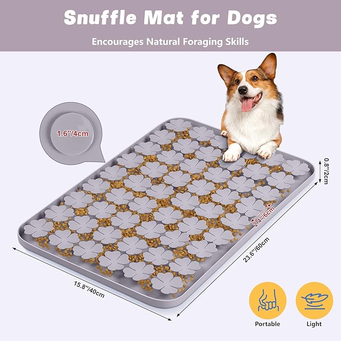 Dog Lick Mat, 23.6"x 15.7" Large Silicone Snuffle Mat with Suction Cups, Slow Feeder for Small Medium Large Dogs Slow Eating, Boredom Reducer (Grey)