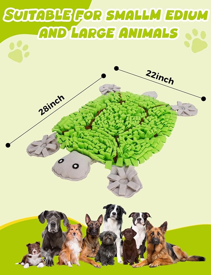 Snuffle Mat for Dogs, Turtle Design 28.8''×22.8 ''Inch Large Snuffle Mat for Dogs, Slow Feeder Dog Food Mat, Mental Stimulation Enrichment Puzzle Feeder Dog Toy for Anxiety Relief (Green)