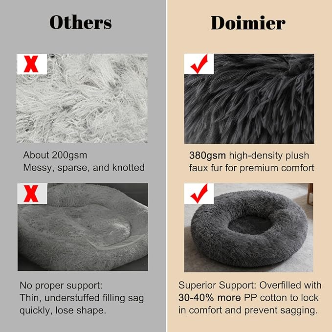 Calming Donut Dog Bed Medium Size Dog - Washable Removable Cover Non-Slip Bottom, Round Pet Bed Cat Bed Warming Fluffy Plush Faux Fur Anti-Anxiety, Fits up to 45 lbs (Dark Grey, 30")