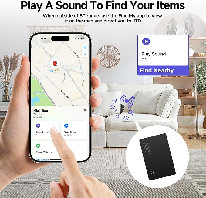 JTD 4 Pack Smart Card Wallet Tracker - Apple Find My Compatible (iOS Only), 0.07in Ultra-Thin IP68 Waterproof Bluetooth Tracker Card, for Wallet, Backpack, Passport