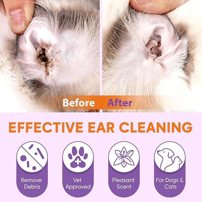 Dog Ear Cleaner Kit - Dog Ear Finger Wipes and Ear Cleaner Solution for Dogs and Cats, Gently Remove Ear Wax & Debris, Soothe Ear Itching, Deodorize, Pet Ear Wash with Aloe Vera & Witch Hazel