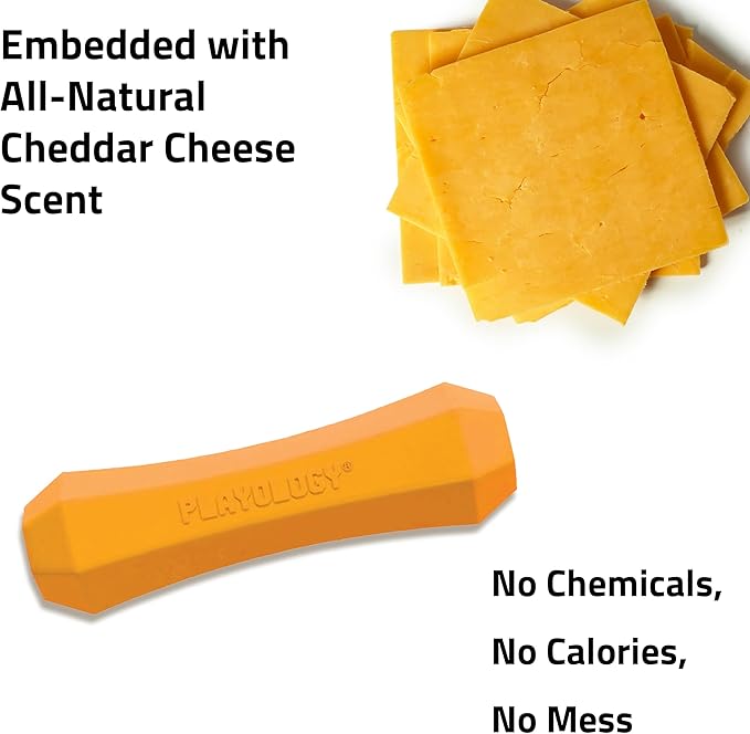 Playology Dog Toys | Durable Squeaky Chew Stick for Dogs | Jumbo Cheddar Cheese Scented Toy - Easy to Clean and Made from Non Toxic Materials