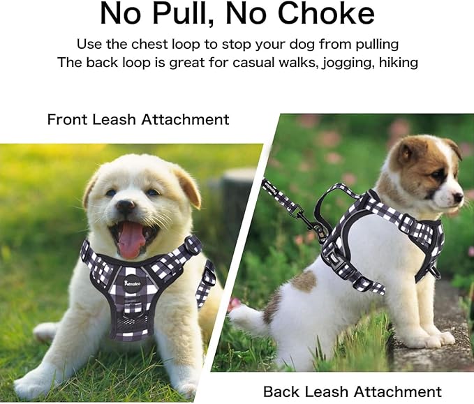 Petmolico No Pull Dog Harness Set with Leash Attachment Easy Control Handle Reflective Harness Vest Small Breed, Puppy Vest and Leash Set with Poop Bag Holder, Small - Plaid