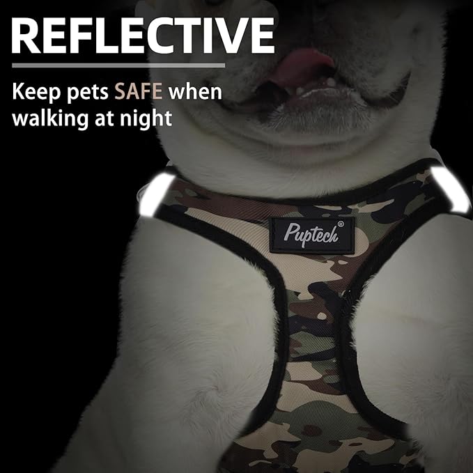 PUPTECK Dog Harness and Leash Set for Small Medium Dogs No Pull Step-in Soft Mesh Puppy Cat Vest Harnesses Reflective at Night, Camouflage, S