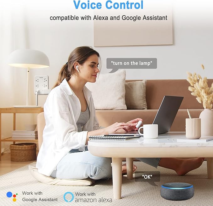 TESSAN Smart Power Strip with 6 Outlet 3 USB, WiFi Wall Smart Outlet Plug with 3 Remote Controll Outlets, Compatible with Alexa Google Assistant for Home Office, Only 2.4 GHz Wi-Fi