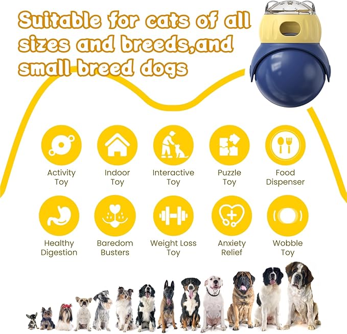 Dog & Cat Tumbler Slow Feeder Bowl - Food-Grade ABS, Adjustable Opening, Interactive Puzzle Feeder for Slow Eating & Weight Management (Morandi Color)