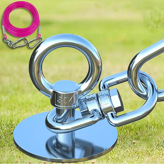 TOPKNOT Dog Tie Out Cable and Stake,(up to 200lbs) 15FT Heavy Duty Cable,360°Swivel Run Anchor- No Tangle,Dog Runner for Yard,Ideal for Outdoor Camping