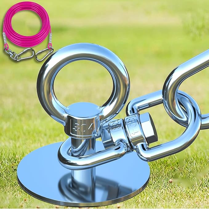 TOPKNOT Dog Tie Out Cable and Stake,(up to 200lbs) 20FT Heavy Duty Cable,360°Swivel Run Anchor- No Tangle,Dog Runner for Yard,Ideal for Outdoor Camping