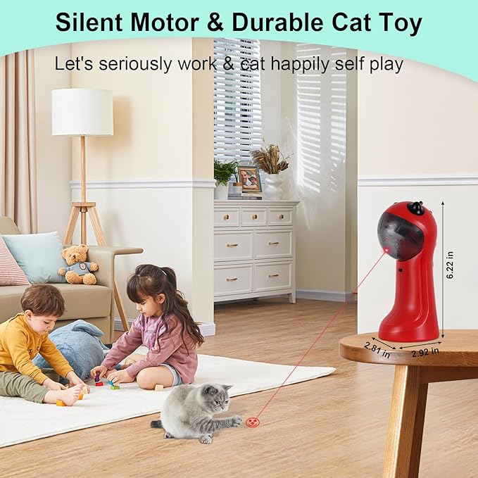 TBTeek Cat Toy Motion-Activated, Rechargeable Automatic Cat Toy with Rotating Red Light, 4 Speed Modes for Indoor Cats, Kittens & Dogs（Red）