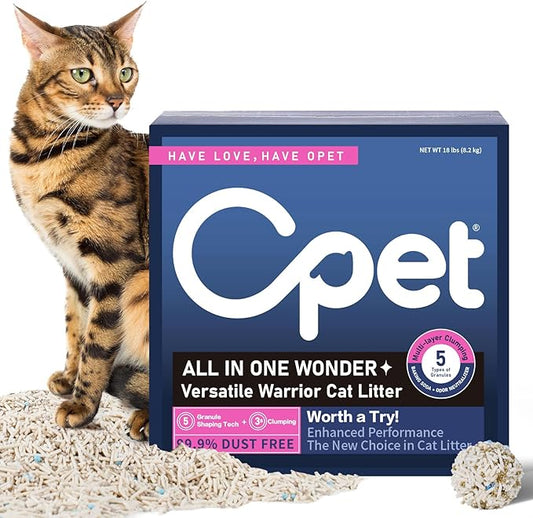 OPET Mixed Tofu Cat Litter -Strong Clumping Litter, Mixed Tofu and Bentonite, 99.9% Dust Free and Flushable Cat Litter, Natural Sustainable Ingredients Odor Control, Low Tracking (18LB, Green Tea)