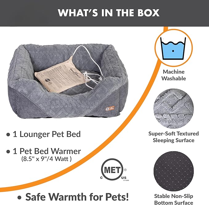 K&H Pet Products Thermo-Pet Lounge Sleeper Indoor Heated Pet Bed for Cats & Dogs, Bolstered Warm Calming Pillow Bed, Waterproof Heated Pad, Machine Washable, Safety Listed - Small 20.5 X 19.5in
