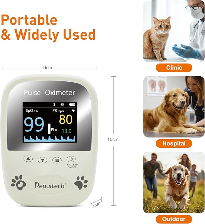 Veterinary Pulse Oximeter for Dogs Cats,Bluetooth Pet Heart Rate Monitor, Veterinarian Blood Oxygen Saturation and Pulse Rate Spo2 Monitor,Clinic or Pre-Vet Student Tools