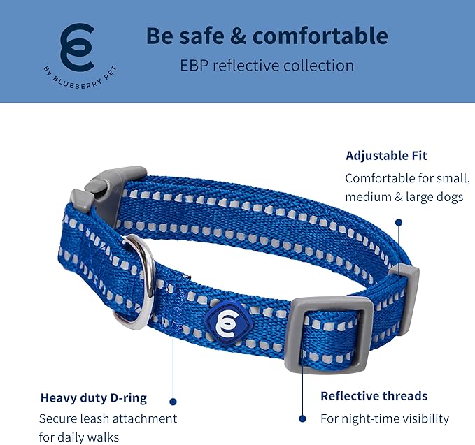 Blueberry Pet Essentials Reflective Dog Collar & Leash Set, Adjustable for Large Dogs | Safe Walking Gear for Pet Parents, Puppy Training & Daily Use LargeDogs, Navy