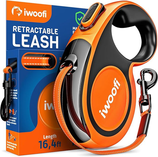 2025 NEW Retractable Dog Leash 16.4 ft – Heavy Duty for Dogs up to 110 lbs, Stainless Steel Spring, 360° Tangle-Free, One-Touch Lock Control, Soft Anti-Slip Handle – Strong, Durable Pet Leash (Orange)