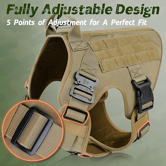 rabbitgoo Tactical Dog Harness for Small, Heavy Duty Pet Harness with Handle, No-Pull Service Vest Small Breed, Adjustable Military Dog Vest for Training Hunting Walking, Brown, S