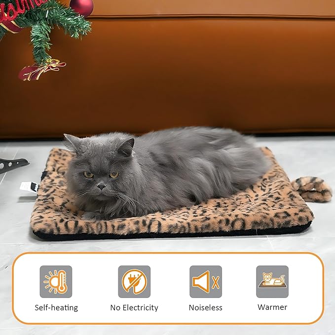 Self Warming Cat Bed Pad, Thermal Non Electric Heating Mat for Cats and Small Dogs, Washable Self Heating Pet Blanket with No Slip Hook, Soft Indoor Outdoor Bed Pad, 22x18 in, Black White
