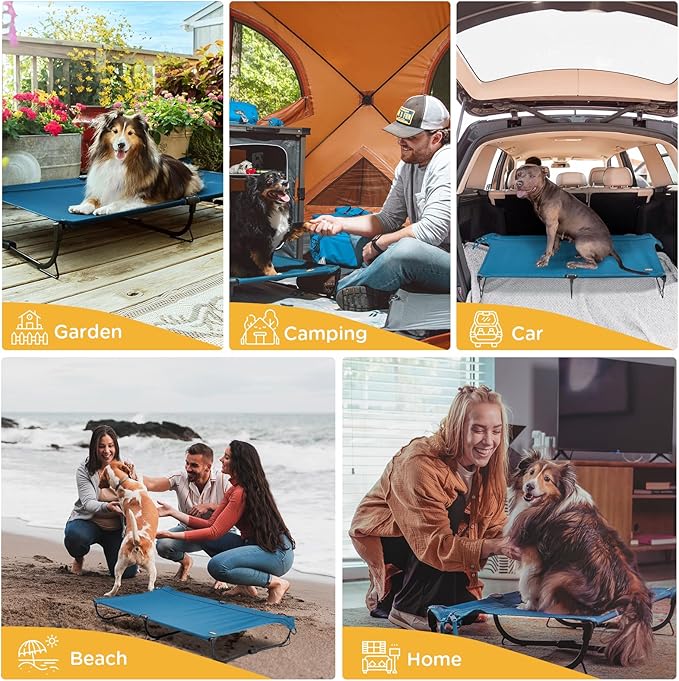 Folding Raised Dog Bed, Large Outdoor Elevated Dog Cot, Cooling Chew Proof Pet Cots Bed, Portable, Heavy Duty Up to 160 lbs, Pet Cot for Camping, Home, Dark Blue, 49"x33"x7"