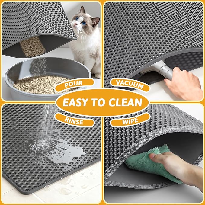 Pieviev Cat Litter Mat Double Layer Waterproof Urine Proof Trapping Mat 1 Pack (Gray, 47x36 Inch (Pack of 1))
