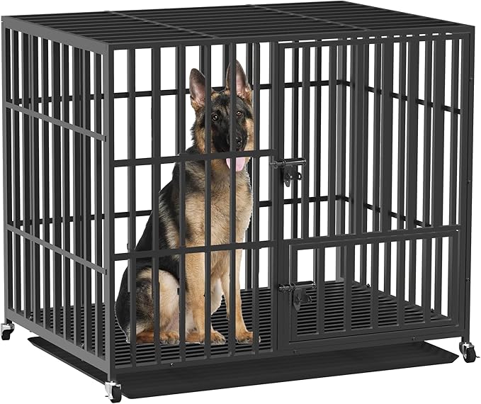 BingoPaw Heavy Duty Dog Crate: 42Inch Large Dog Crate Escape Proof with Higher Inner Space - XL Metal Dog Cage Made by Square Tube with Double Door