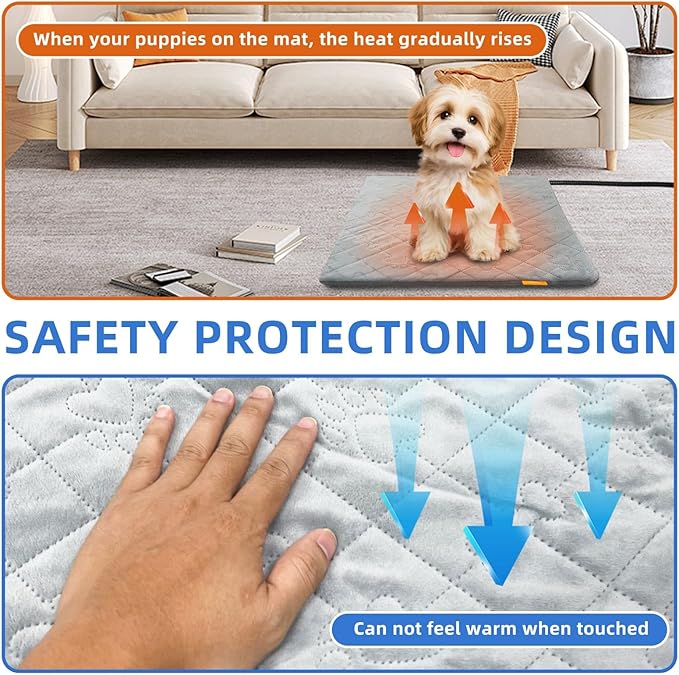 Pet Heating Pad for Cats Dogs Electric Heated Bed Waterproof Warming Mat Indoor Outdoor Chew Resistant Cord Adjustable 5 Timer and 6 Level Temperature for Pets Puppy Animals-17.7x17.7in