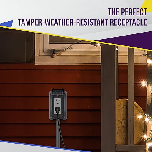 ENERLITES Decorator Receptacle, Tamper-Weather-Resistant, Gloss Finish, Residential Grade Outdoor Outlet, 15A 125V, Self-Grounding, 2-Pole, 3-Wire, 5-15R, UL Listed, 61501-TWR-W, White