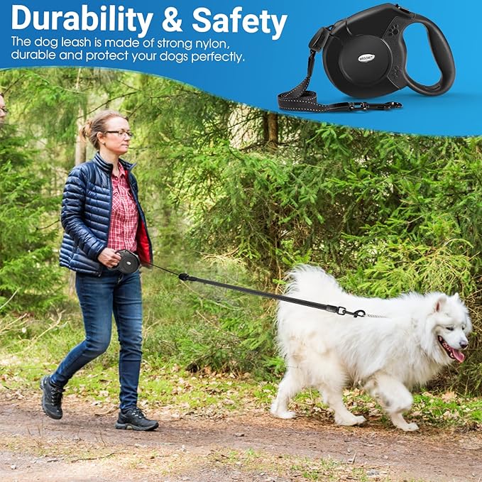 Retractable Dog Leash, 26 Ft Heavy Duty Pet Walking Leash for Small Medium Large Dogs up to 99lbs, Anti-Slip Handle, 360 ° No Tangle, Nylon Tape, One-Handed Brake