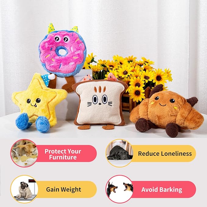 DODODOLA 4 Pcs Stuffing Dog Toys for Small Dogs Squeaky Small Dog Toys to Keep Them Busy Durable Push Puppy Toys for Chewing for Small Medium Dogs