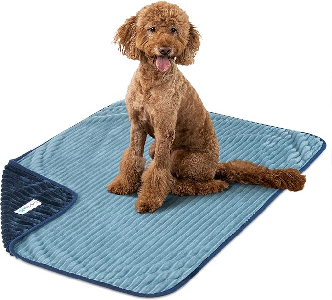 PetAmi Waterproof Dog Blanket, Leakproof Pet Blanket for Small Medium Large Dogs, Reversible Furniture Bed Sofa Couch Cover Protector, Plush Striped Pet Throw for Indoor Cat, 40x60 in, Navy Blue