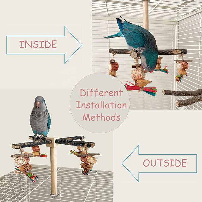 Bird Perch 360° Rotating Perch with Natural Chew Toys - Spinning Bird Toys Cage Accessories- Parrot Wooden Stand for Small and Medium Birds (Parakeets, Budgies, Cockatiels, Conures, Finches)