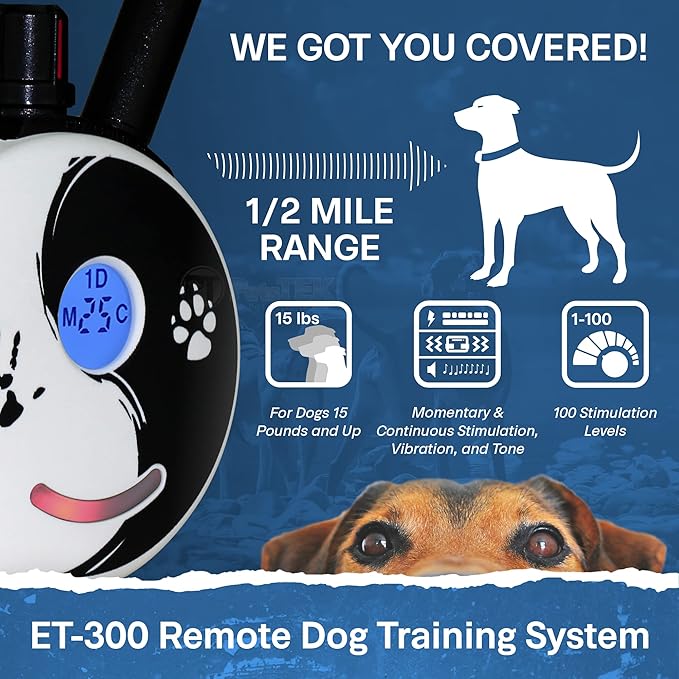 Educator ET-300 Zen Mini E Collar for Dog Training with Remote - 1/2 Mile Range, Waterproof, 100 Blunt Stimulation Levels, Tone or Vibration Mode, Night Light Tracking for Small, Medium & Large Dogs