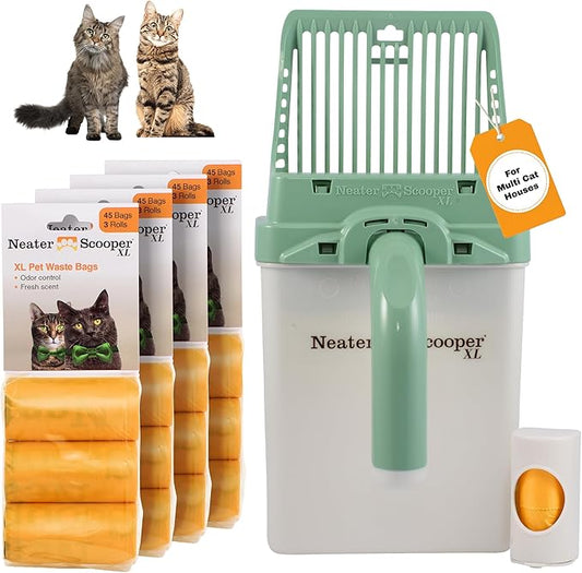 Neater Pet Brands Neater Scooper XL Cat Litter Scoop, 195 Refill Bags – Extra-Large Capacity Mess-Free Cat Litter Scooper with Bag for Large & Multiple Cats, Spill-Proof Litter Box Scooper with Holder