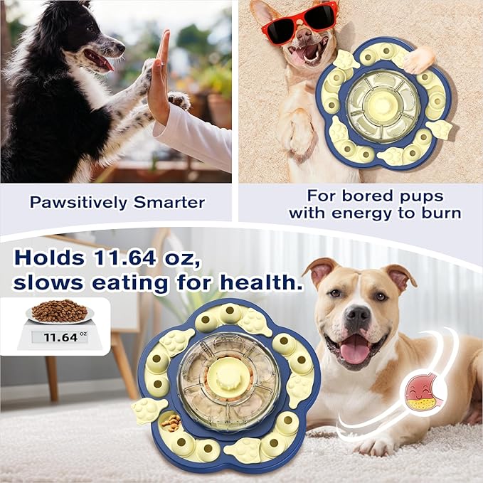 KADTC U.S. Brand & Design -3 Levels of Challenge - Spinning Dog Puzzle Toy for Small/Medium/Large Dogs Puzzles Feeder Treat Slow Dispenser Puppy Food Feeding Enrichment Toys Christmas & New Year Gift