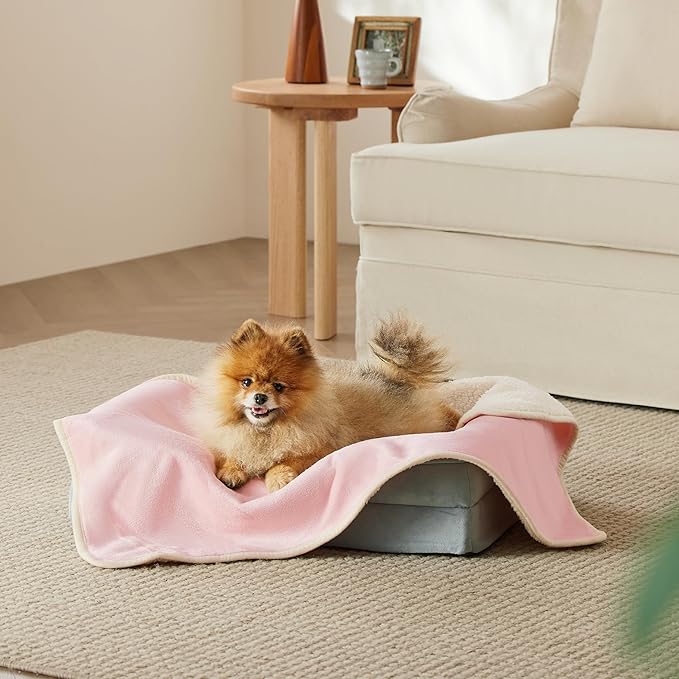 Bedsure Waterproof Dog Blankets for Small Dogs - Small Cat Blanket Washable for Couch Protection, Sherpa Fleece Puppy Blanket, Soft Plush Reversible Throw Furniture Protector, 25"X35", Pink