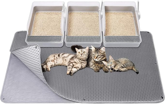 Fostanfly Cat Litter Mat - Extra Large XL 45"x 27" Cat Litter Trapping Mat, Machine Washable Double Layer Design, Urine & Waterproof for Kitty- Easy Clean for Floor