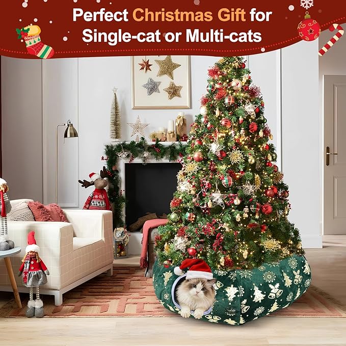 Cat Tunnel Bed for Indoor Cats, L Christmas Tree Skirts Washable Warm Soft Indoor Cat Donut Tunnel, Multifunctional Cat Interactive Playground Toys for Felines Pet Christmas Tree Decoration