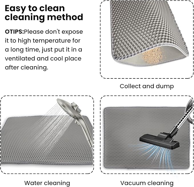 Cat Litter Box Mat Double Layer Trapping Mat Easy-Clean Waterproof Urine Proof(Gray 30x22in)