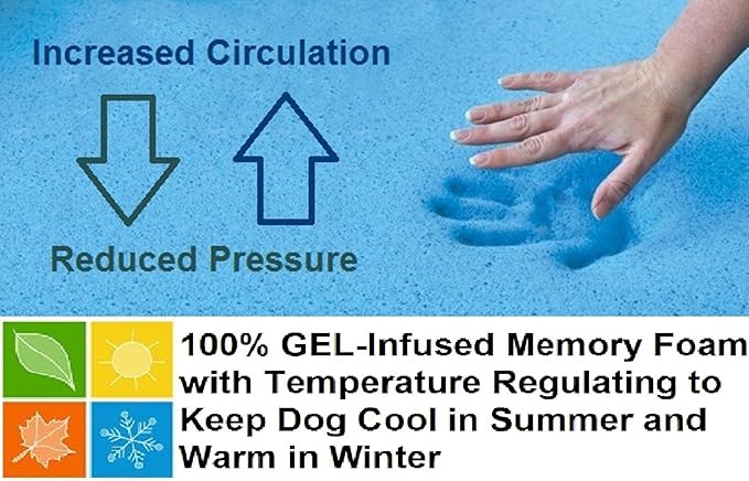 Dogbed4less Medium Large Orthopedic Heavy Duty Gel Infused Memory Foam Pet Bed, Waterproof Liner, Denim in Blue