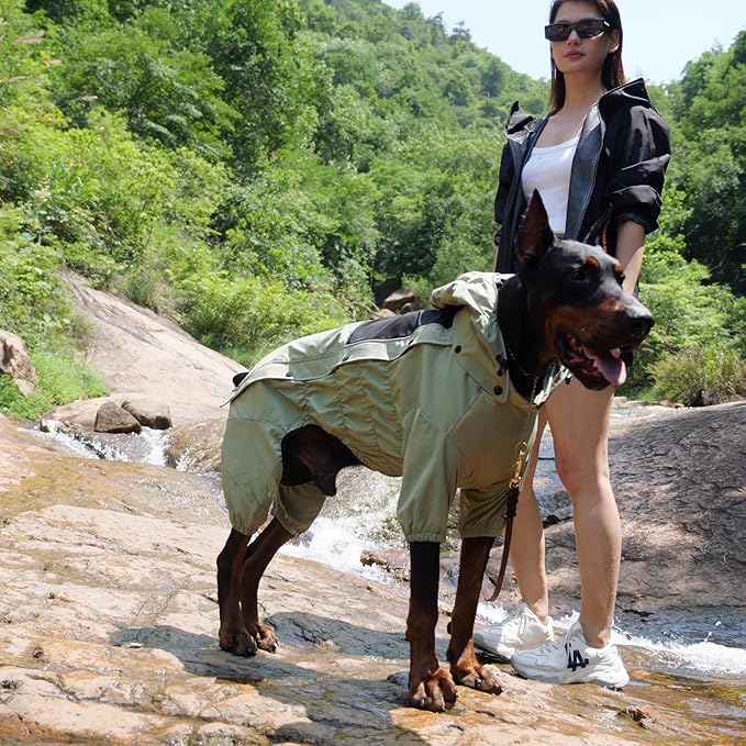 LOVELONGLONG Waterproof Dog Raincoat with Removable Hood – Outdoor Full Body Dog Jacket, Windproof Snowproof Shell Suit – All Season Pet Rain Gear Sage Green XS