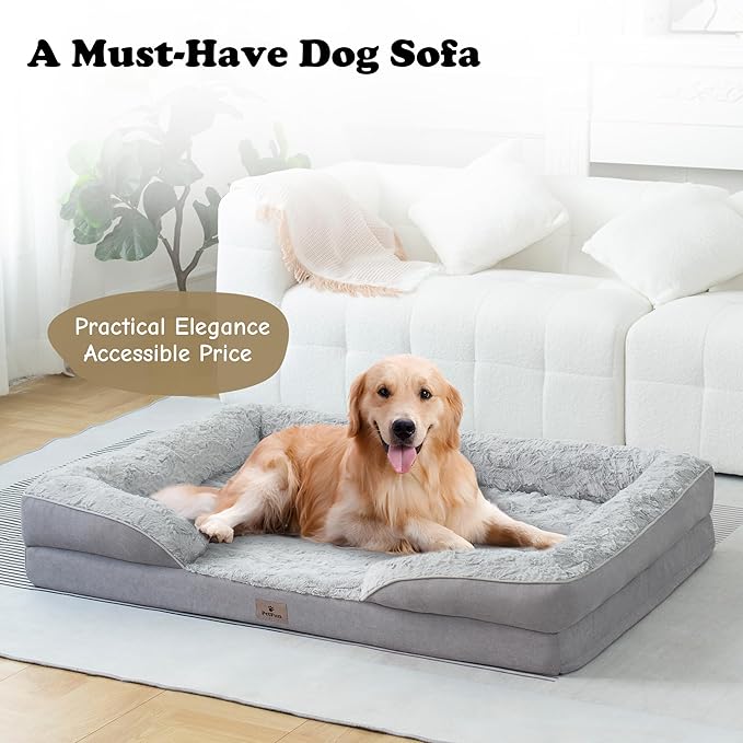 XL Orthopedic Dog Beds Large Sized Dog - Washable Large Dog Cat Bed Waterproof, Comfort Dogs Couch Sofa with Washable Removable Cover, Pet Bed with Nonskid Bottom, Light Grey, 48"