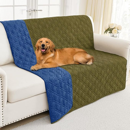 Smiry Waterproof Dog Blanket, 68x82 Inch Soft Pet Bed Cover Reversible, Washable Sofa Couch Furniture Protector for Small Medium Large Dog Puppy Cat, Geometric, Green/Navy