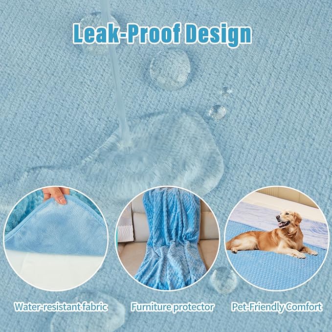 Water Resistant Blanket for Bed, 80"x90" Leakproof & Pet Friendly - King Size Waterproof Blanket, Reversible Large Water Resistant Throw (Sky Blue/Pale Blue)