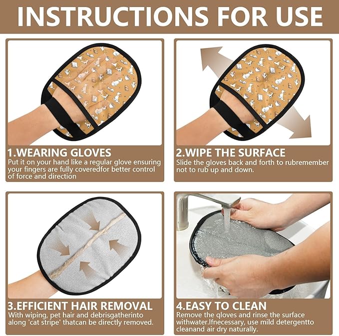 Pet Grooming Gloves Reusable Dog & Cat Hair Remover for Furniture, Car Interiors Multi-Surface Deshedding Tool for Carpets, Bedding & Home Cleaning
